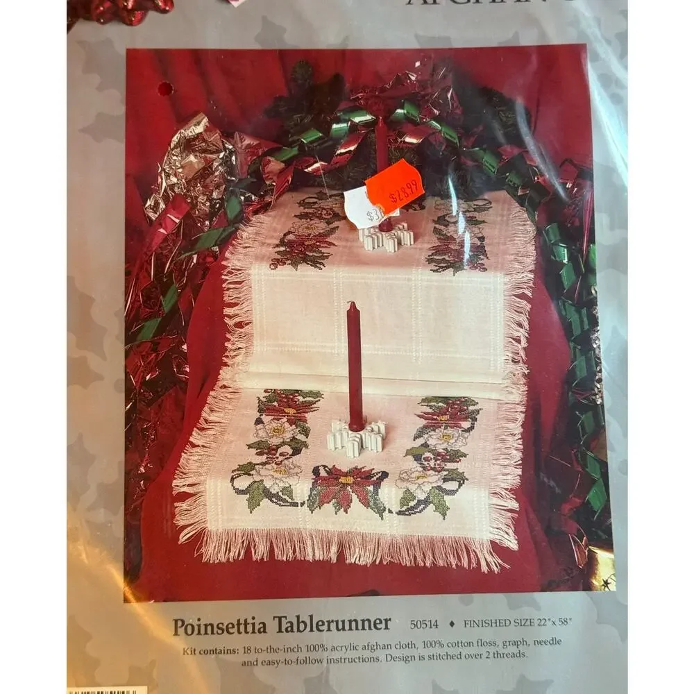 Something Special Pointsettia Tablerunner #50514 Cross Stitch Kit 1990